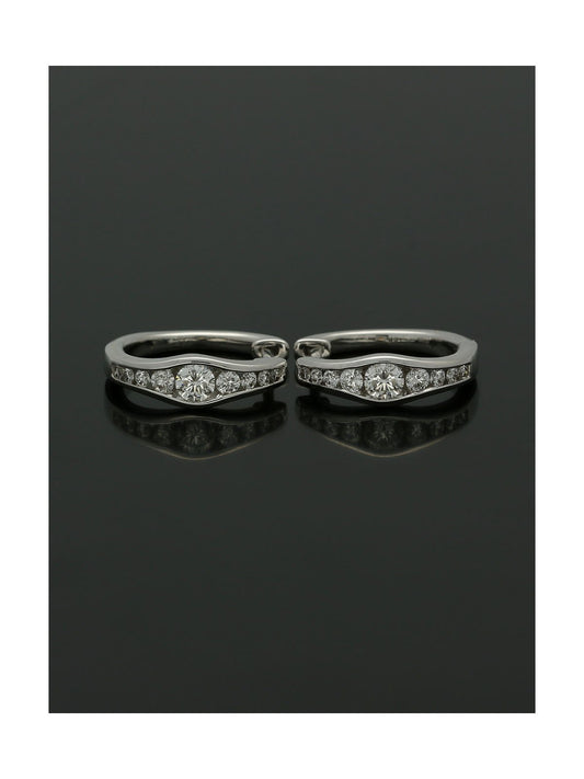 Diamond Channel Set Hoop Earrings with Graduating Stones 0.50ct in 18ct White Gold