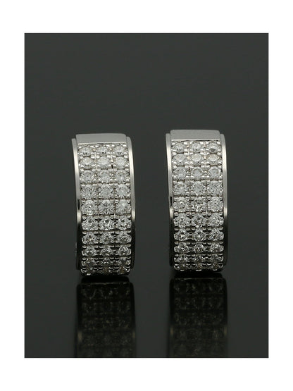 Huggie Hoop Style Earrings with Three Rows of Diamonds in 18ct White Gold