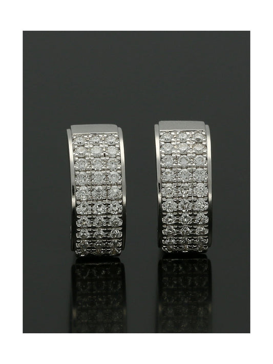 Huggie Hoop Style Earrings with Three Rows of Diamonds in 18ct White Gold