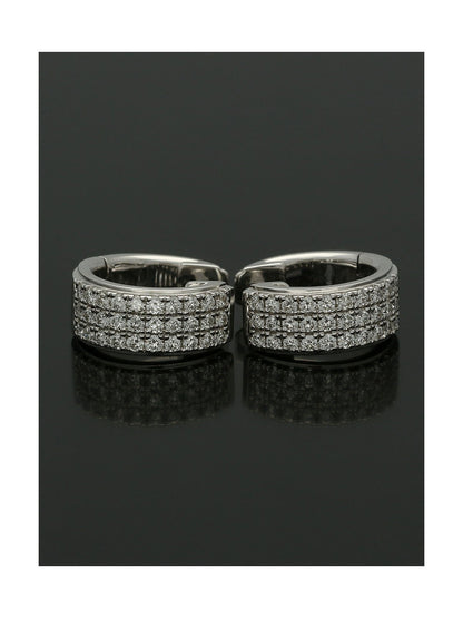 Huggie Hoop Style Earrings with Three Rows of Diamonds in 18ct White Gold