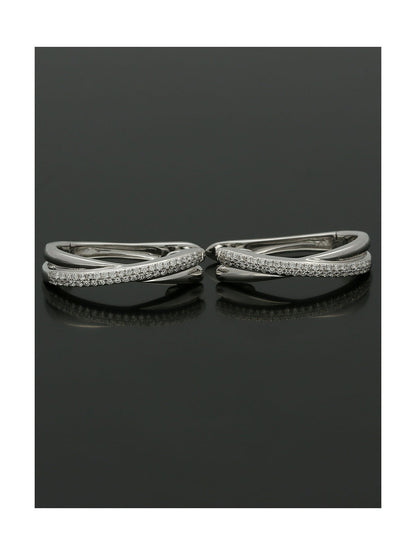 Diamond Two Row Crossover Hinged Hoop Earrings in 18ct White Gold