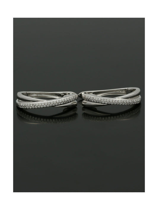 Diamond Two Row Crossover Hinged Hoop Earrings in 18ct White Gold