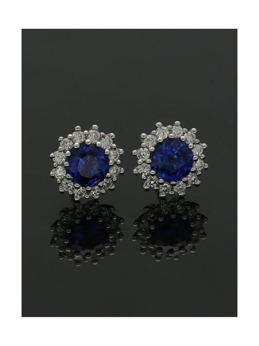 Sapphire & Diamond Cluster Stud Earrings in 18ct White Gold