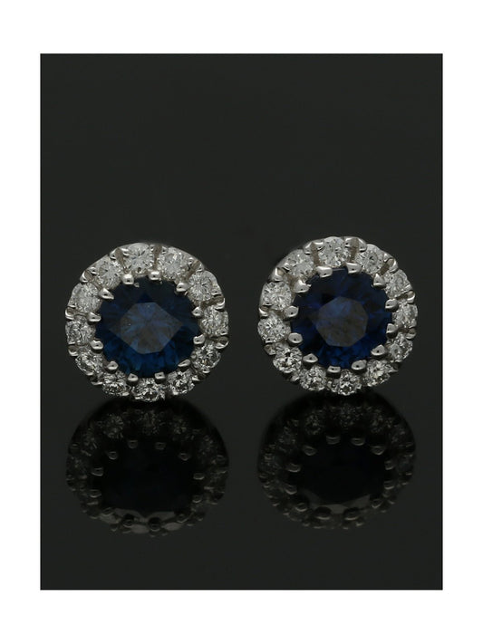 Sapphire & Diamond Set Cluster Stud Earrings in 18ct White Gold