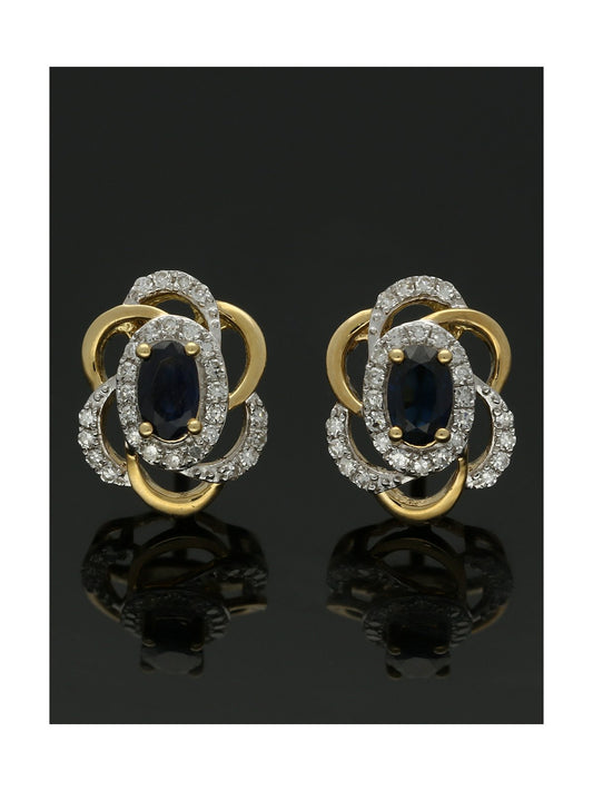 Sapphire & Diamond Stud Earrings in 18ct Yellow & White Gold