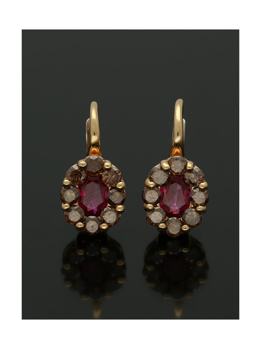Ruby & Brown Diamond Cluster Earrings in 18ct Rose Gold