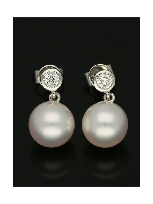 Pearl and Diamond Drop Earrings in 18ct White Gold
