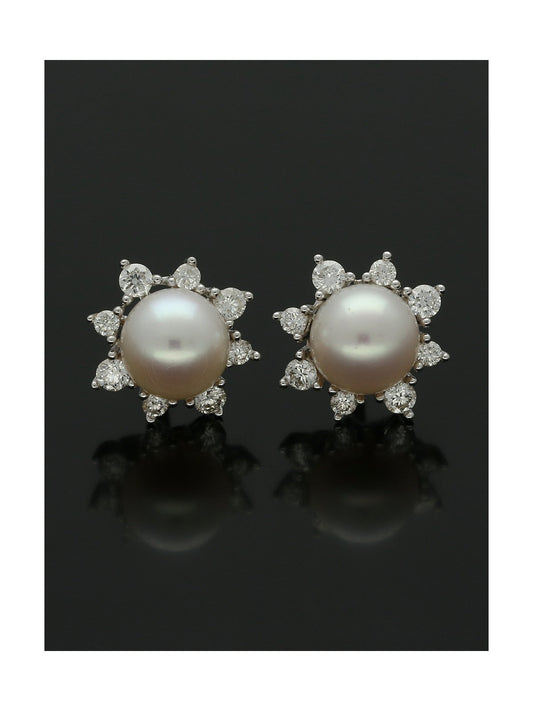 White Freshwater Pearl and Diamond Earrings in 18ct White Gold