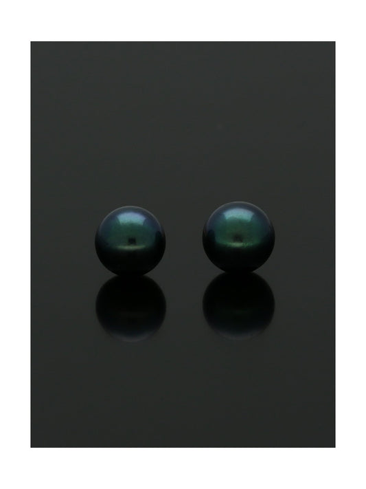 Black Pearl Stud Earrings 5mm in 9ct Yellow Gold