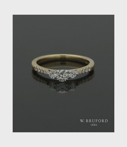 Diamond Three Stone Ring Round Brilliant Cut 0.50ct in 18ct Yellow Gold with Diamond Shoulders