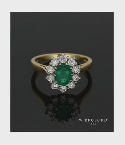 Emerald & Diamond Cluster Ring in 18ct Yellow & White Gold