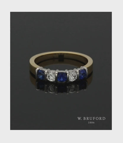 Sapphire & Diamond Five Stone Ring with 0.50ct of Sapphire & 0.25ct of Diamond in 18ct Yellow & White Gold