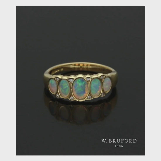 Opal & Diamond Five Stone Ring in 18ct Yellow Gold