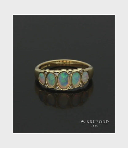 Opal & Diamond Five Stone Ring in 18ct Yellow Gold