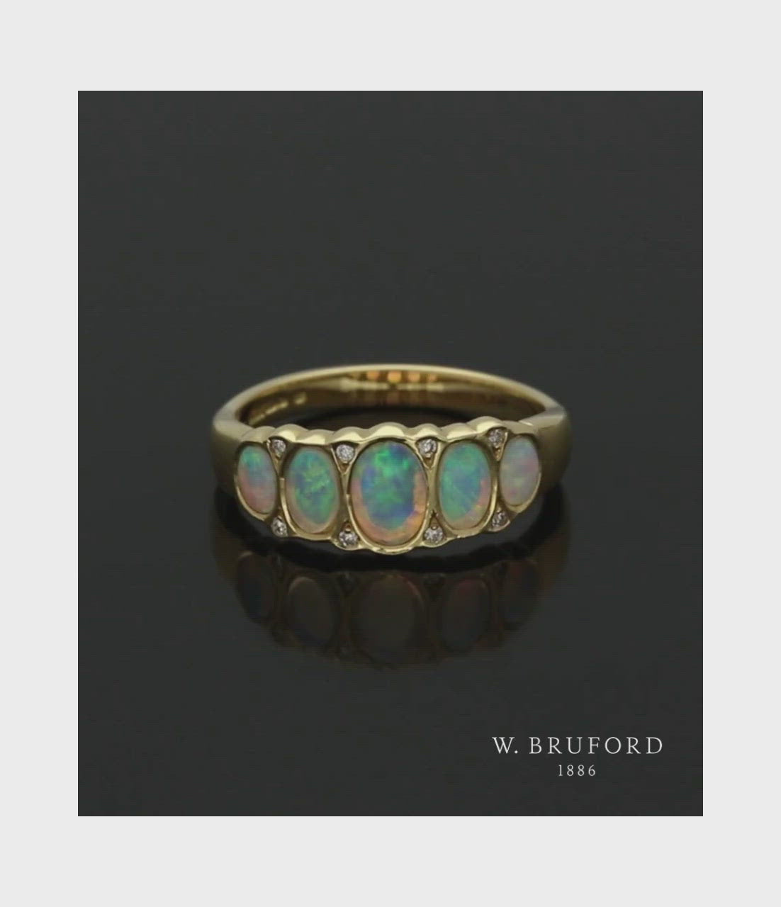 Opal & Diamond Five Stone Ring in 18ct Yellow Gold