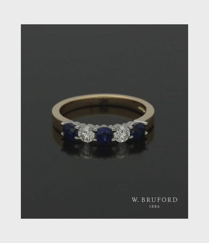 Sapphire & Diamond Five Stone Ring in 18ct Yellow & White Gold