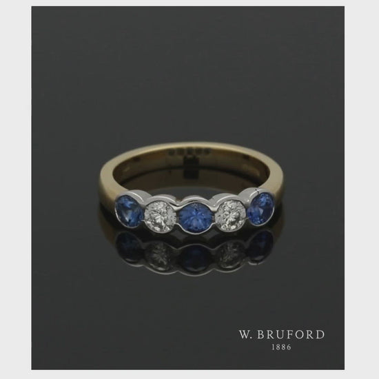 Sapphire & Diamond Five Stone Ring in 18ct Yellow & White Gold