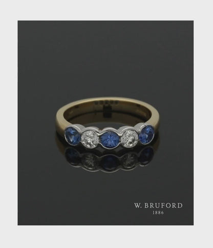 Sapphire & Diamond Five Stone Ring in 18ct Yellow & White Gold