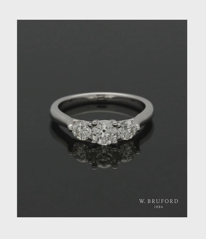 Three Stone Diamond Ring 1.00ct Round Brilliant Cut in 18ct White Gold