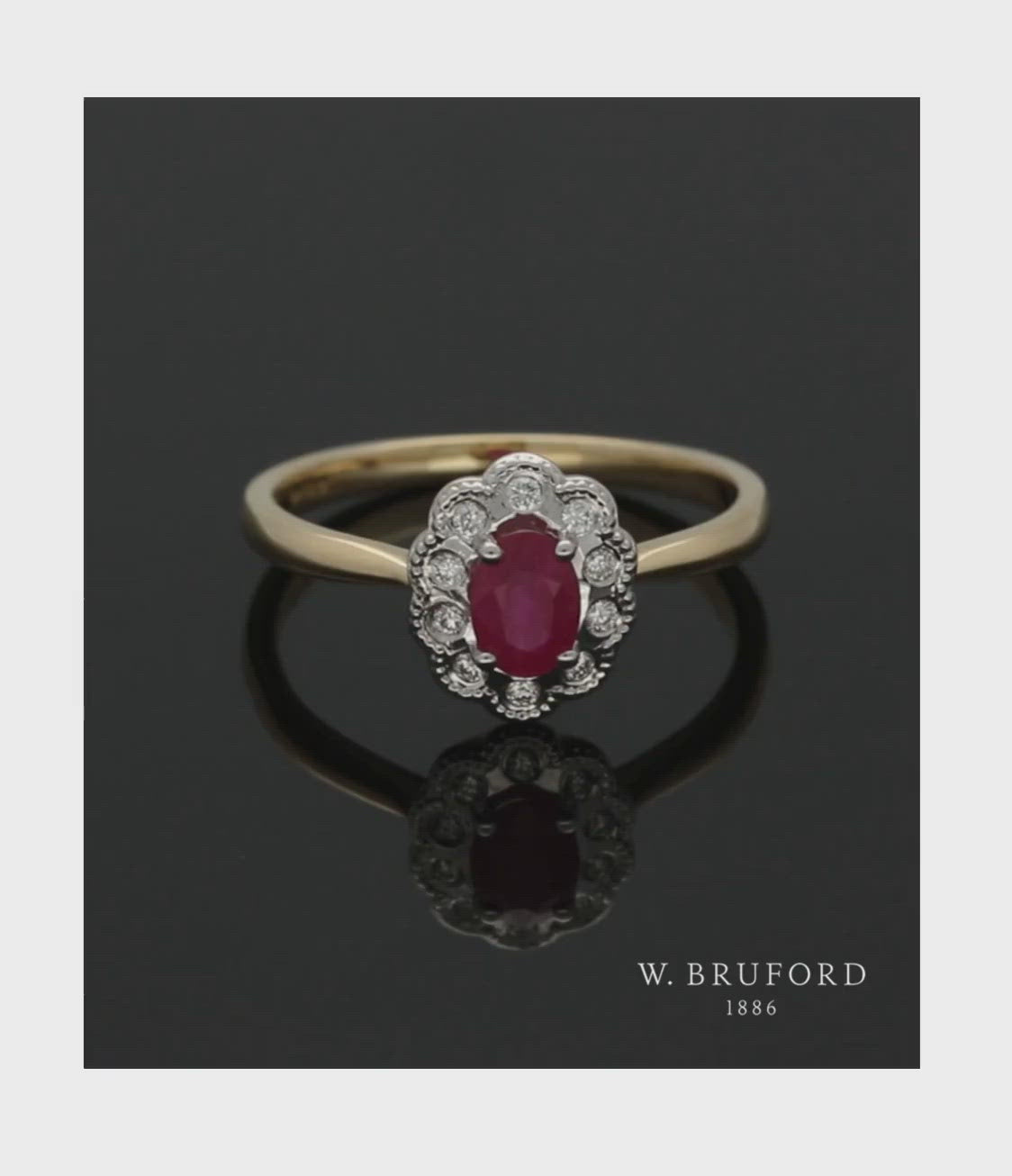 Ruby & Diamond Cluster Ring in 9ct Yellow & White Gold