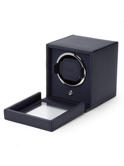 Wolf Cub Single Watch Winder with Cover in Navy 461117