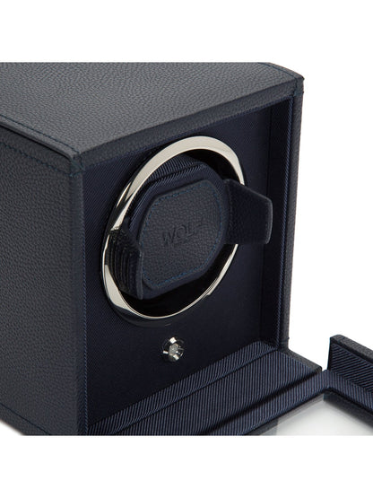 Wolf Cub Single Watch Winder with Cover in Navy 461117