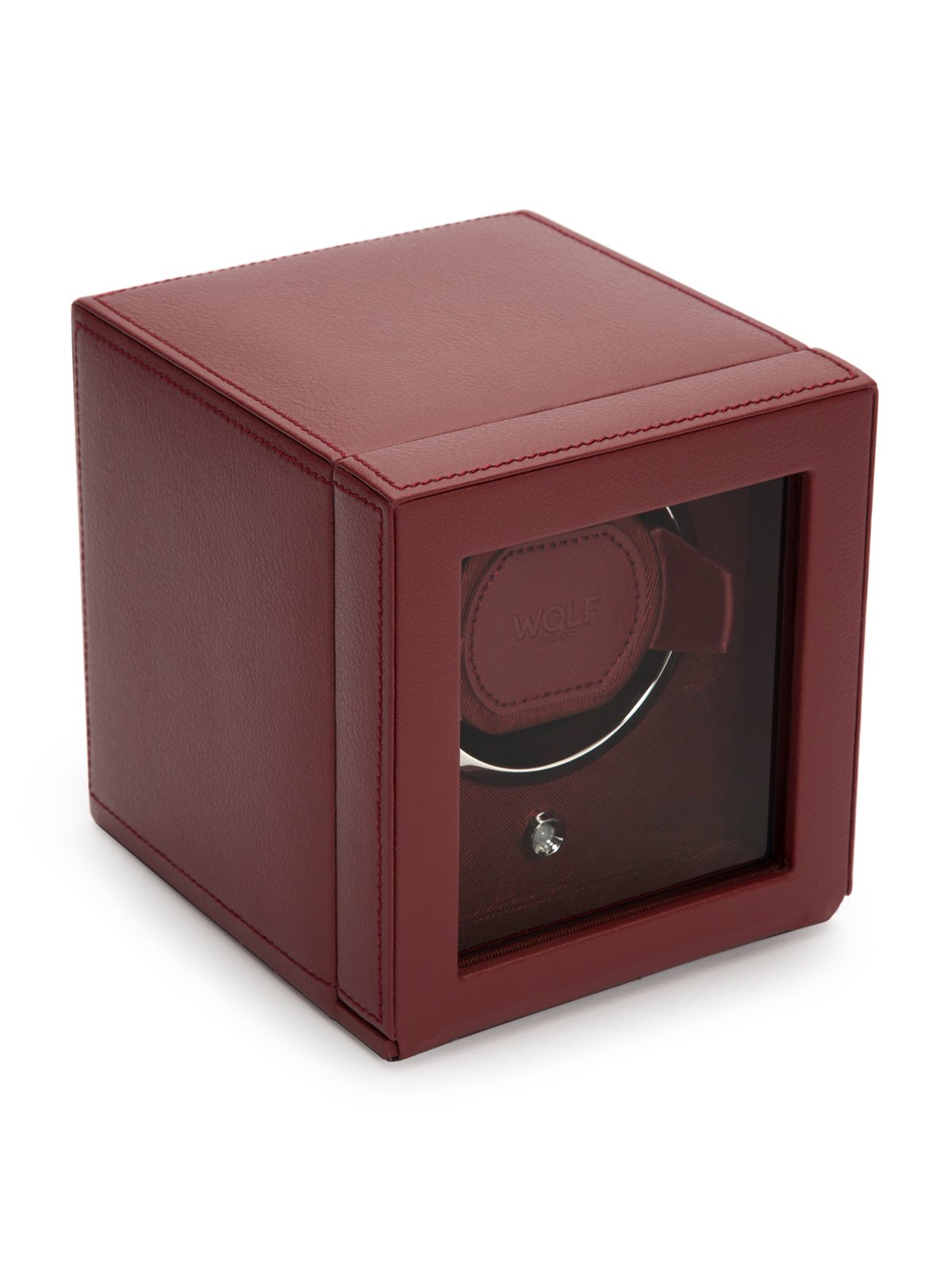 Wolf Cub Single Watch Winder with Cover - Bordeaux Pebble