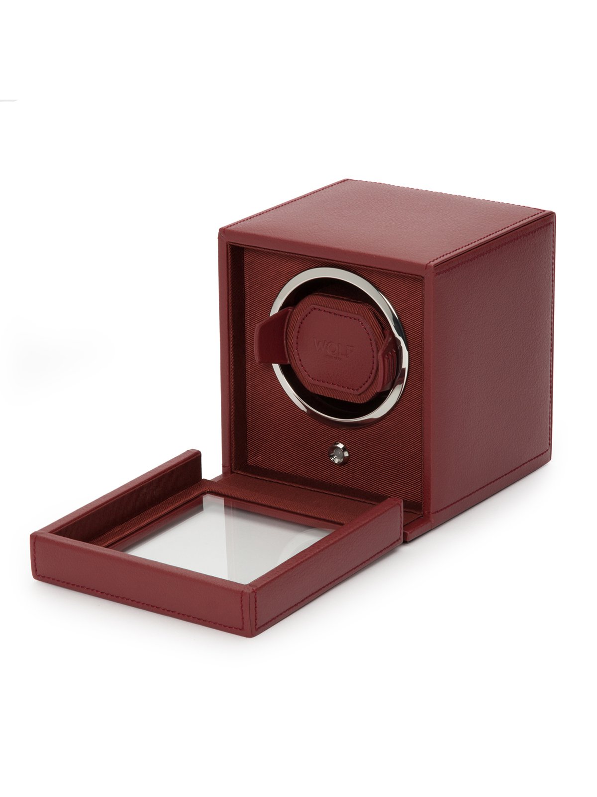 Wolf Cub Single Watch Winder with Cover - Bordeaux Pebble