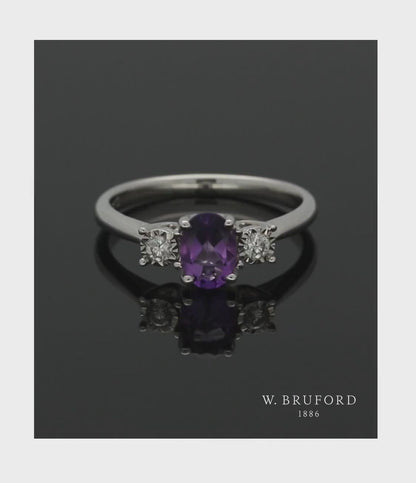Amethyst & Diamond Three Stone Ring in 9ct White Gold