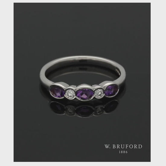 Amethyst & Diamond Five Stone Ring in 9ct White Gold
