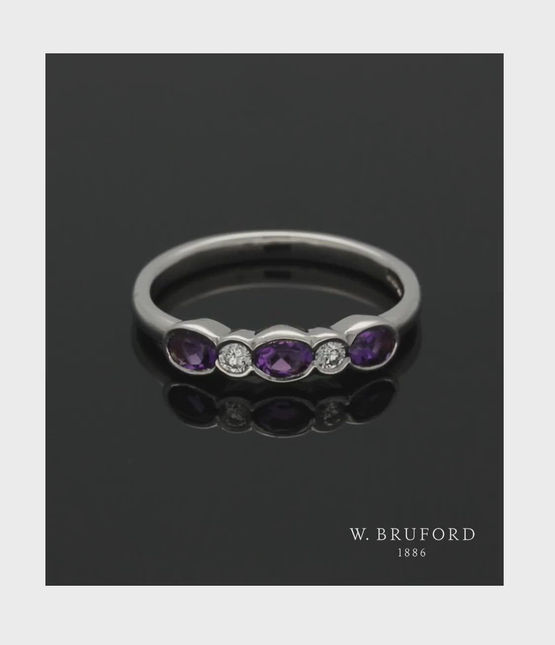 Amethyst & Diamond Five Stone Ring in 9ct White Gold