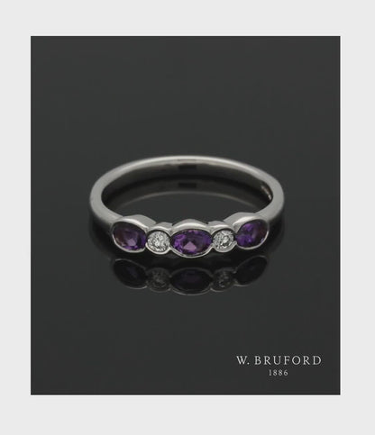Amethyst & Diamond Five Stone Ring in 9ct White Gold