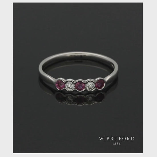 Ruby & Diamond Five Stone Ring in 9ct White Gold