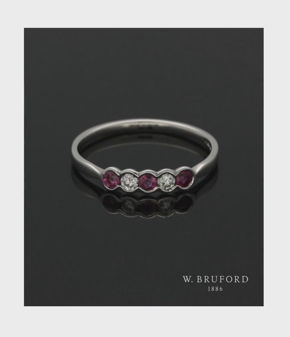 Ruby & Diamond Five Stone Ring in 9ct White Gold