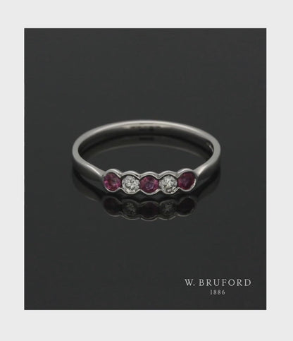 Ruby & Diamond Five Stone Ring in 9ct White Gold
