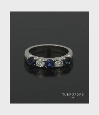 Sapphire & Diamond Five Stone Ring Round Brilliant Cut in Platinum