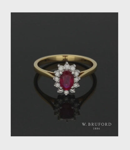 Ruby & Diamond Cluster Ring in 18ct Yellow & White Gold