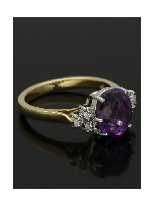 Amethyst & Diamond Trefoil Ring in 18ct Yellow & White Gold