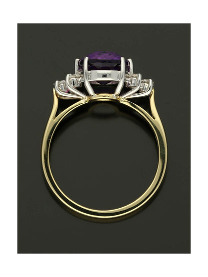 Amethyst & Diamond Trefoil Ring in 18ct Yellow & White Gold