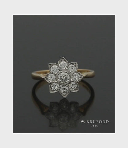 Diamond Cluster Ring 0.80ct Round Brilliant Cut in 18ct Yellow Gold & Platinum