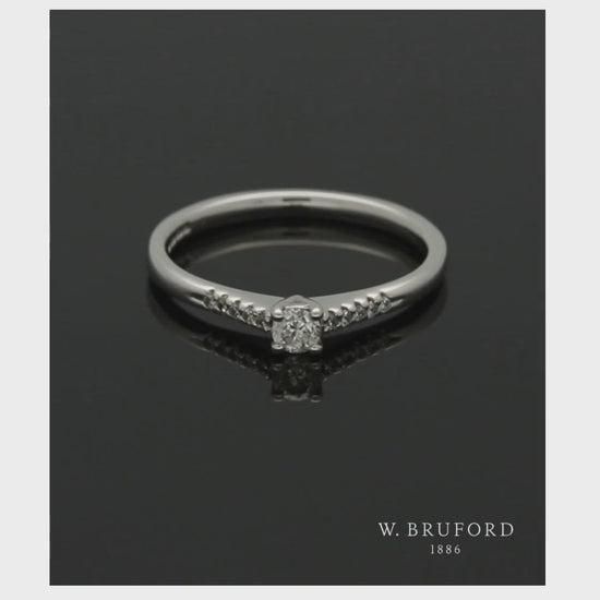 Diamond Solitaire Engagement Ring 0.21ct Round Brilliant Cut in 18ct White Gold with Diamond Shoulders