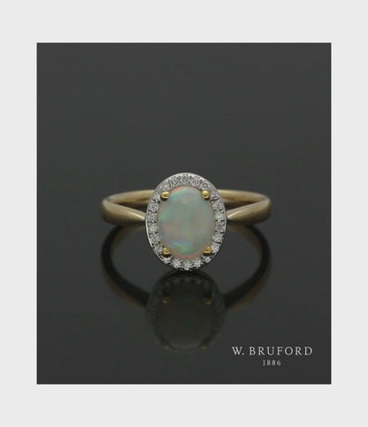 Opal & Diamond Cluster Ring in 18ct Yellow & White Gold
