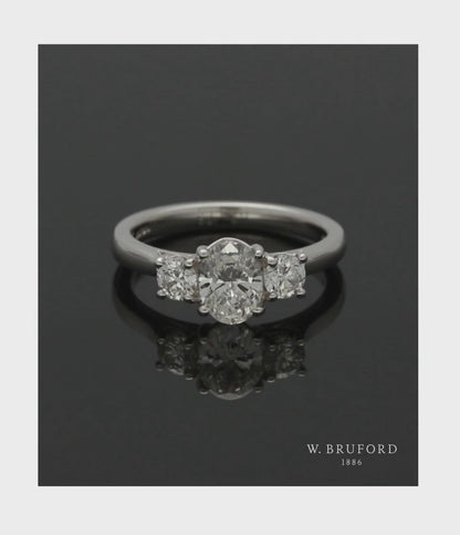 Three Stone Diamond Ring 1.35ct Oval & Round Brilliant Cut in Platinum