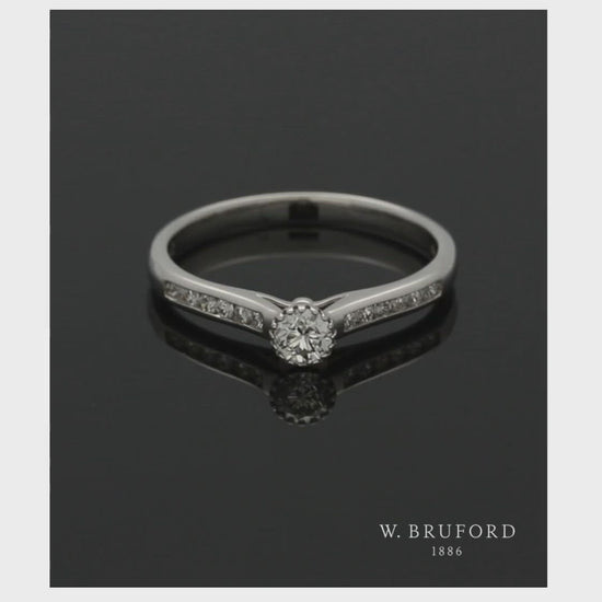 Diamond Solitaire Engagement Ring 0.35ct Round Brilliant Cut in 9ct White Gold with Diamond Shoulders