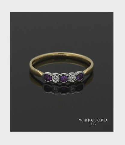 Amethyst & Diamond Five Stone Ring in 18ct Yellow & White Gold