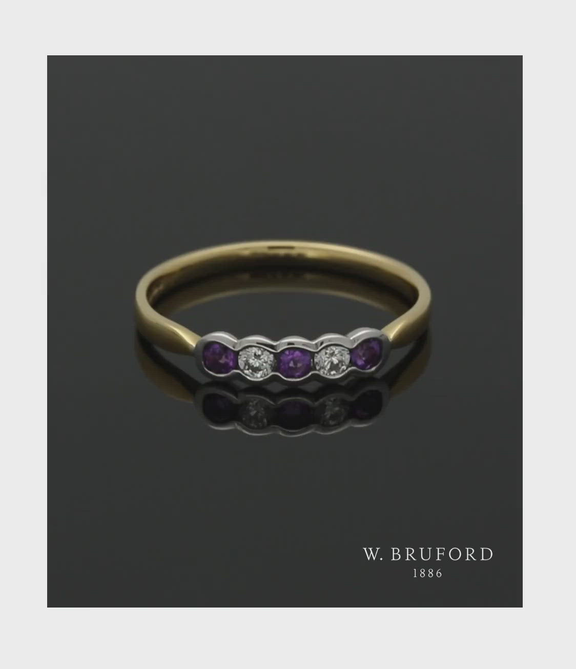 Amethyst & Diamond Five Stone Ring in 18ct Yellow & White Gold