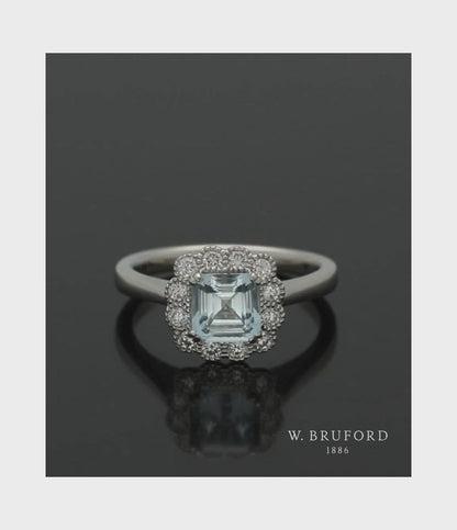 Aquamarine & Diamond Cluster Ring in Platinum