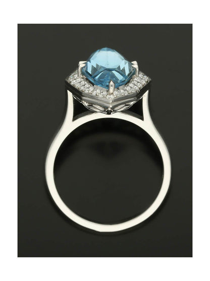 Aquamarine & Diamond Cluster Ring in 18ct White Gold