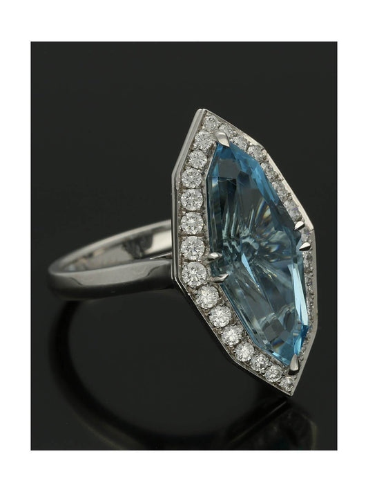 Aquamarine & Diamond Cluster Ring in 18ct White Gold