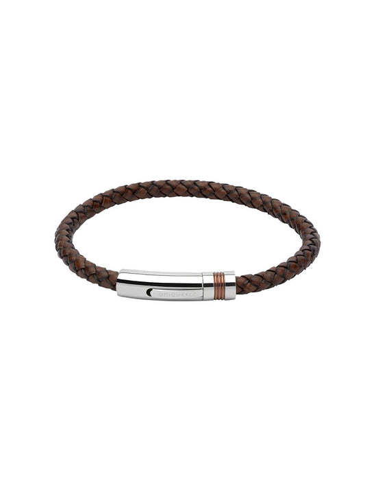 B345ADB/23CM Unique & Co. 23cm Antique Dark Brown Leather Bracelet with Brown IP Plated Clasp